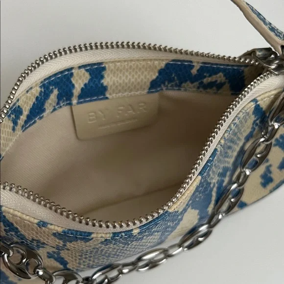 BY FAR Blue and Cream Shoulder Bag with Chain - Picture 2 of 7